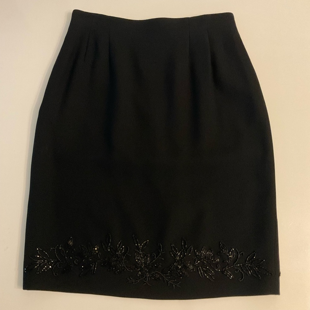 Vintage 90s Classic Black Beaded Pencil Skirt